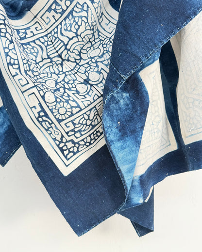 Vintage Chinese Blue Jiaxie Wedding Quilt Face – Drama Pattern