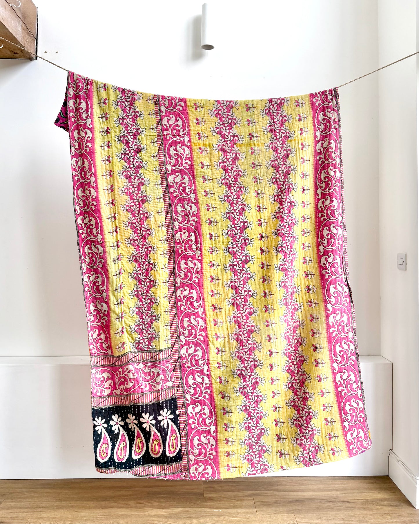 Vintage Cotton Kantha Quilt In Purple and Orange #44