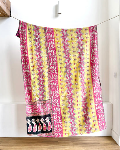 Vintage Cotton Kantha Quilt In Purple and Orange #44