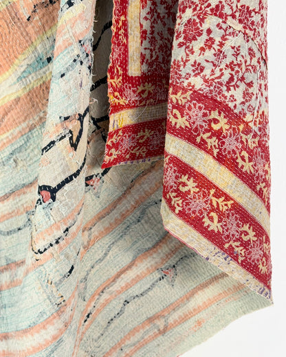 Project Kantha Quilt: Peachy Pink and Blue Geometrics - Biggs & Hill
