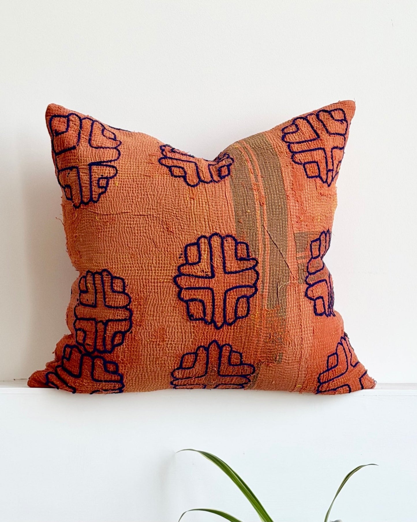 Vintage Kantha Cushion In Terracotta 05 - 50cm Square - Biggs & Hill