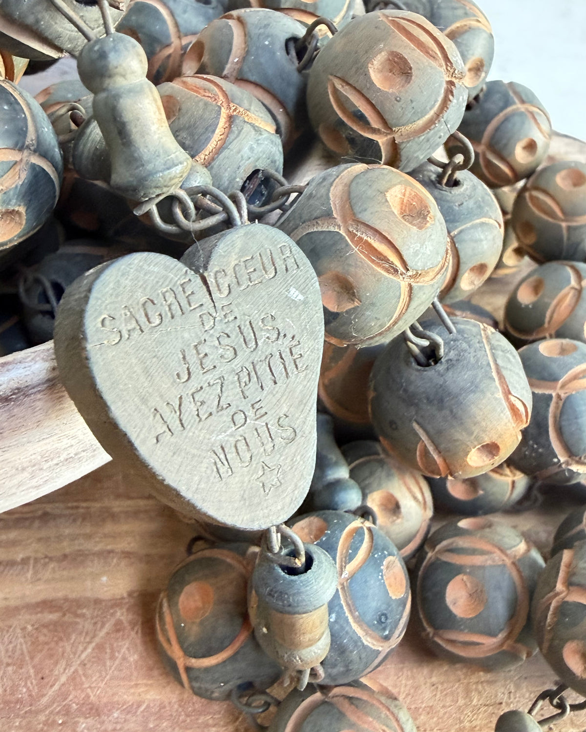 Vintage French Lourdes Rosary (Chapelet) – Wooden Pilgrimage Beads