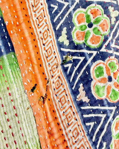 Project Kantha Quilt: Geometric Orange and Green