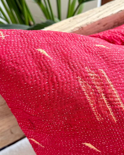 Vintage Kantha Cushion In Sunset Red and Orange - 45cm Square