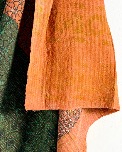 Project Kantha Quilt: Green and Orange with Ajrakh Print