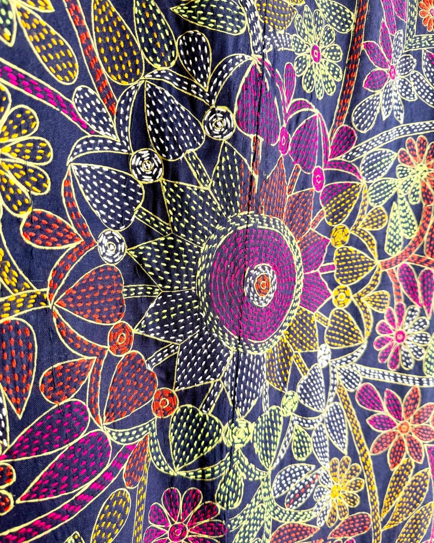 Embroidered Handmade Revival Nakshi Kantha Bedcover in Deep Blue - Biggs & Hill