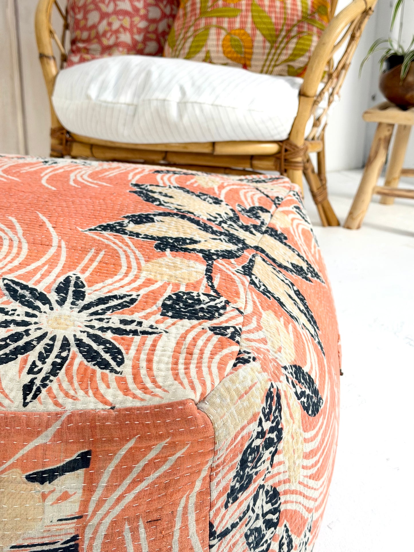 Extra Large Square Pouf Cushion Cover In Pink and Black Floral