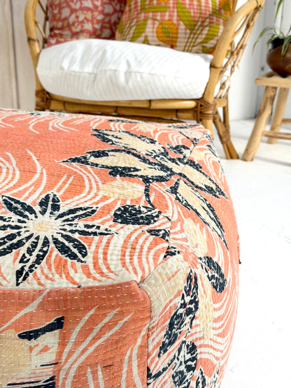 Extra Large Square Pouf Cushion Cover In Pink and Black Floral