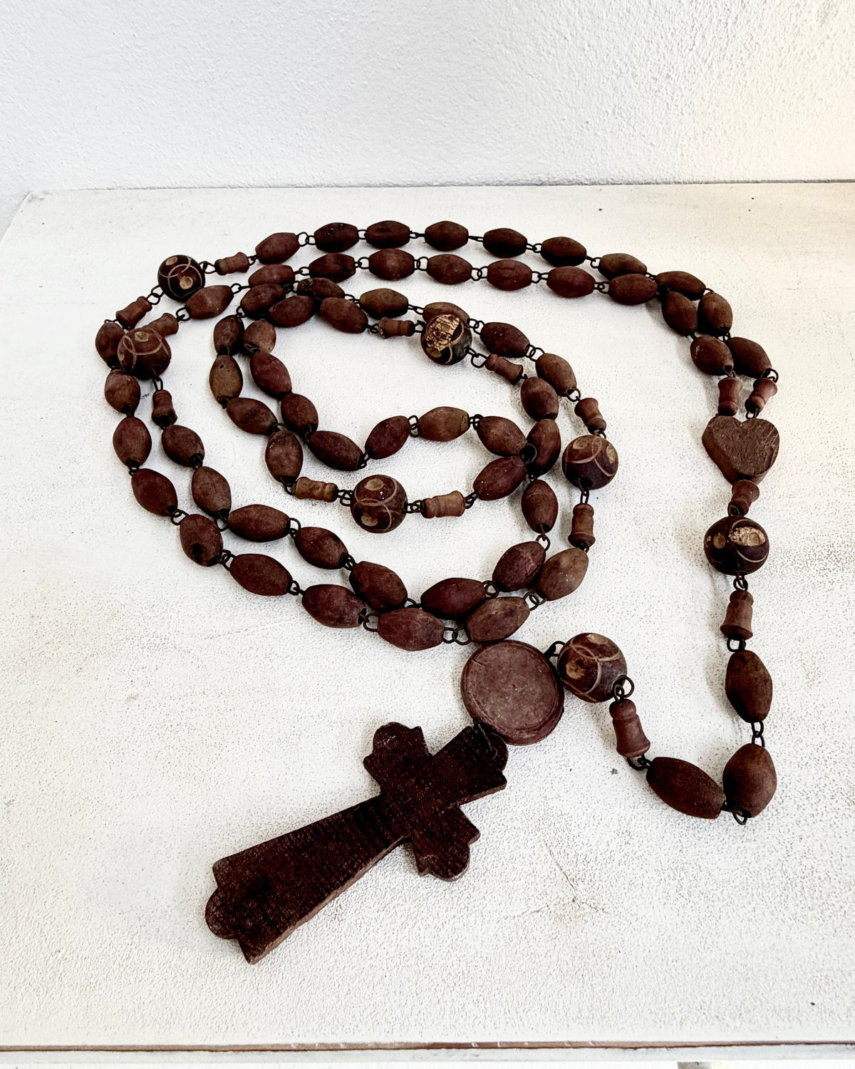Vintage French Lourdes Rosary (Chapelet) – Wooden Pilgrimage Beads