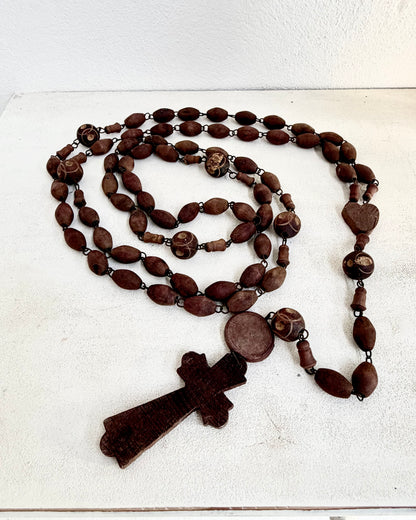 Vintage French Lourdes Rosary (Chapelet) – Wooden Pilgrimage Beads