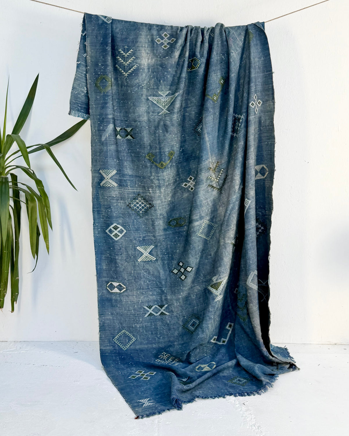 Enormous Hand Woven Moroccan Bedcover Made  Indigo “Sabra Silk”