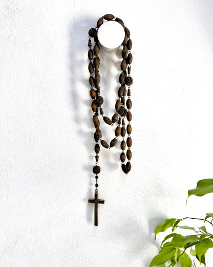 Vintage French Lourdes Rosary (Chapelet) – Wooden Pilgrimage Beads