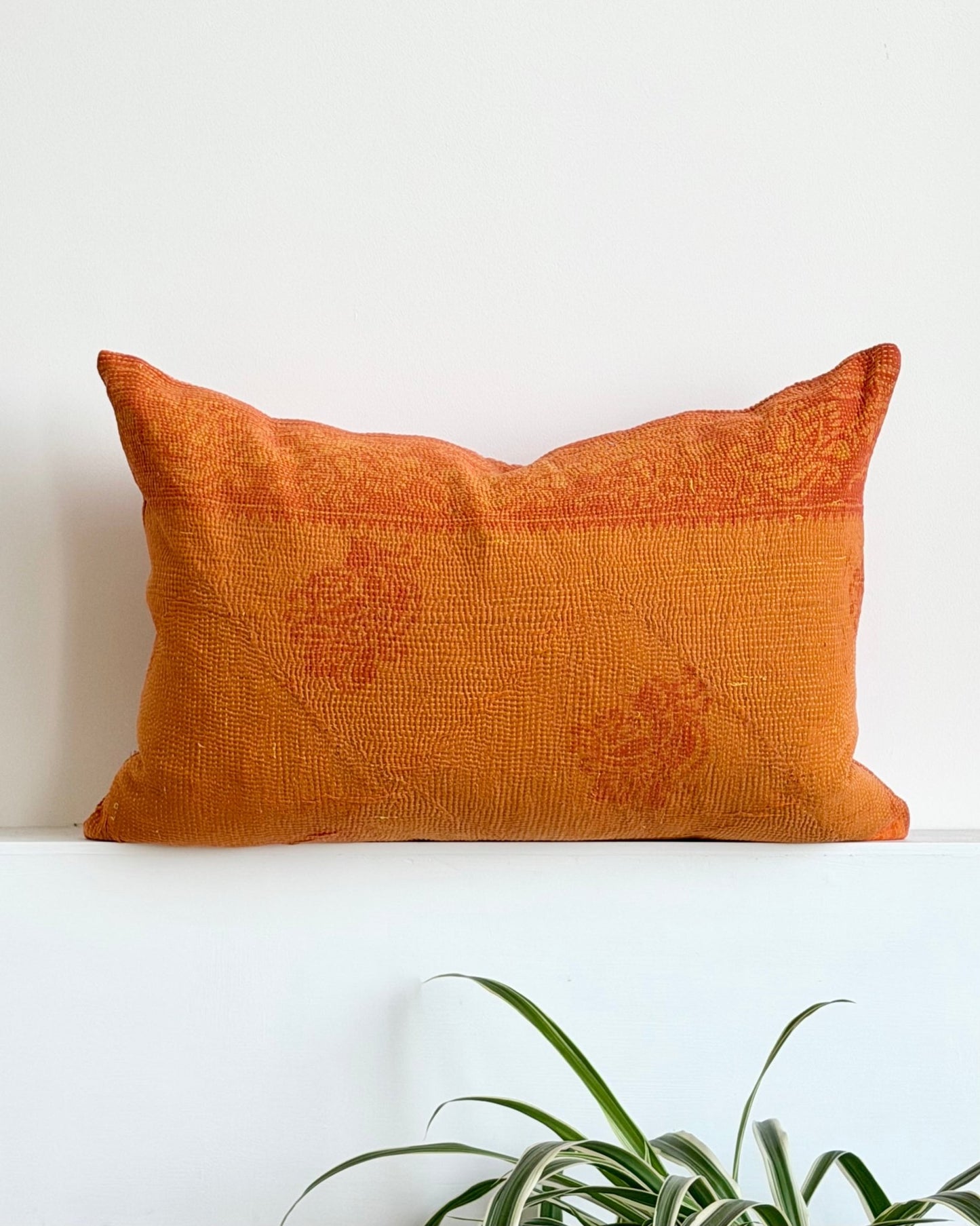 Vintage Kantha Cushion In Orange 03 - Large Rectangular - Biggs & Hill