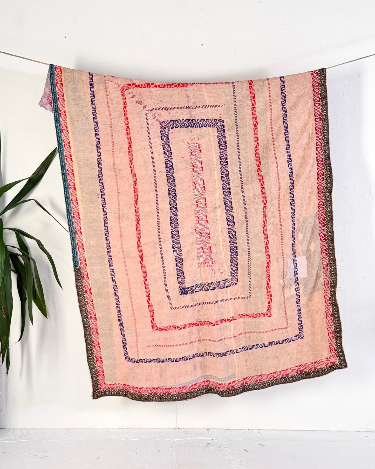Embroidered Vintage Kantha Quilt in Yellow, Pink and Lilac - Biggs & Hill