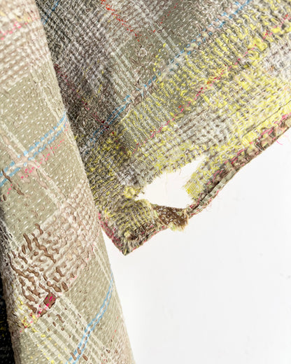 Project Kantha Quilt: Blue, Yellow and Green With Authentic Aged Texture