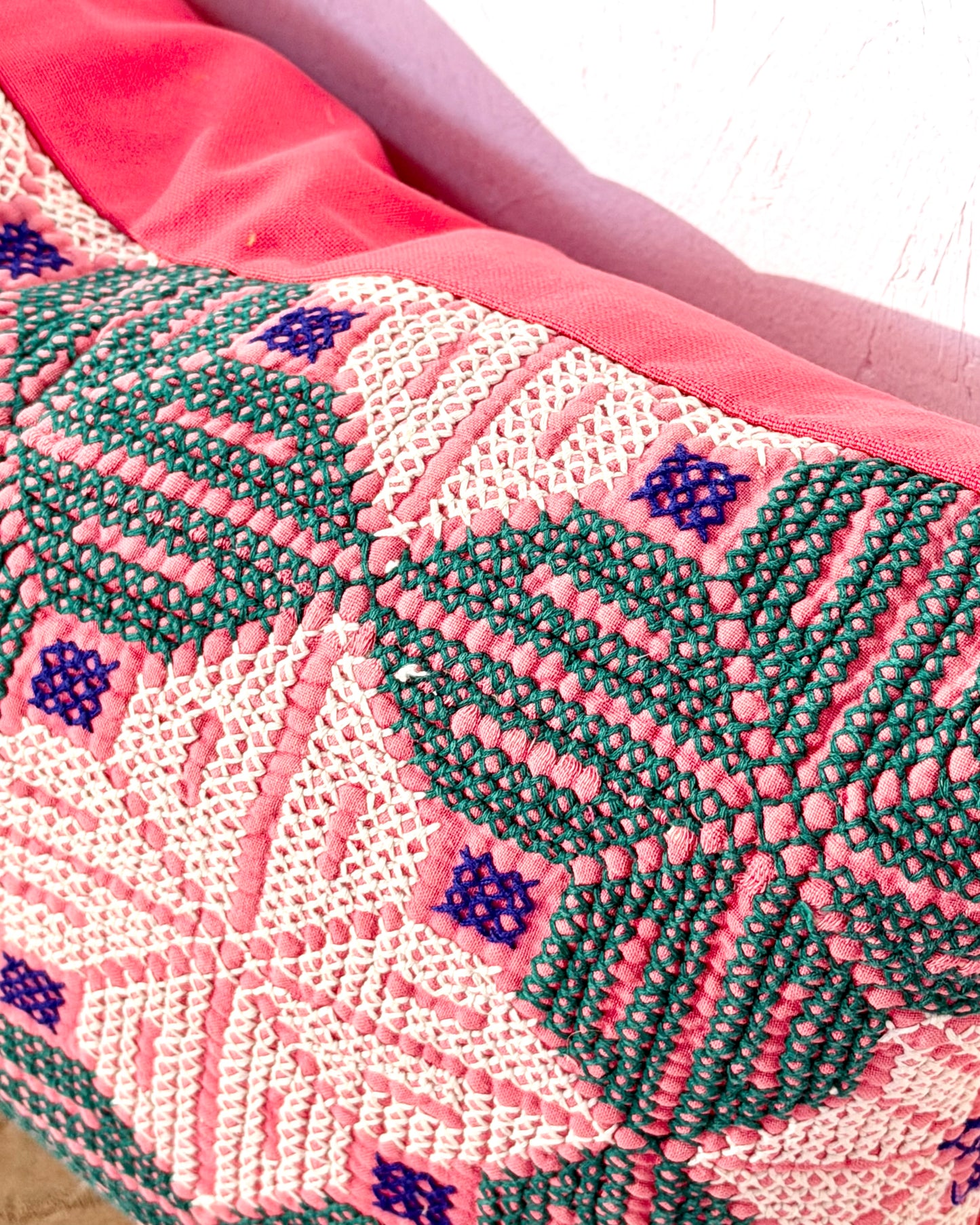 Vintage Galichi Kantha Cushion Cover In Pink - Large Rectangular