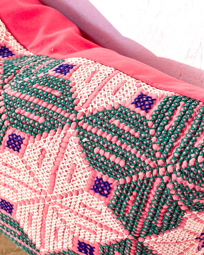 Vintage Galichi Kantha Cushion Cover In Pink - Large Rectangular