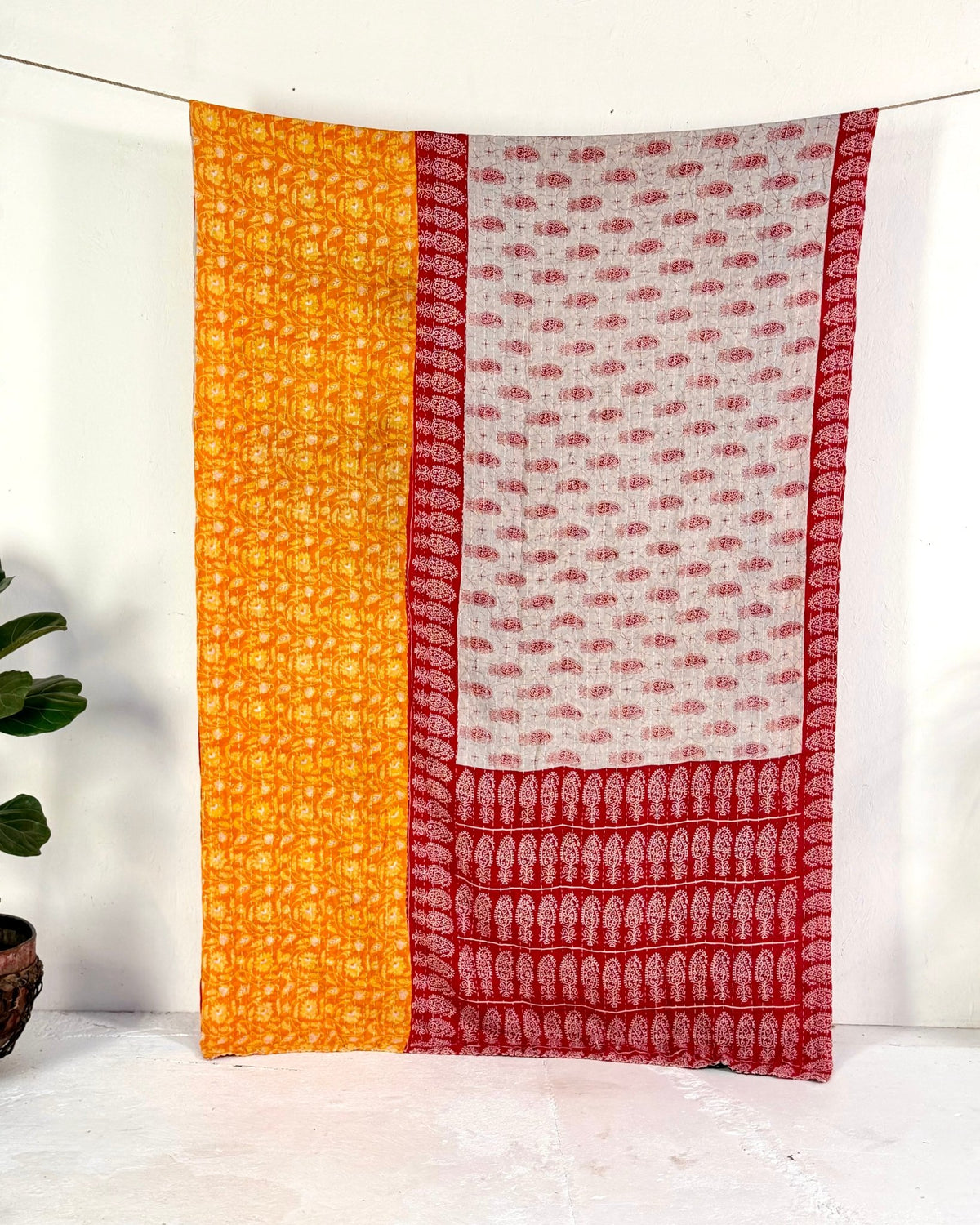 Vintage Cotton Kantha Quilt In Orange and Red 03 - Biggs & Hill