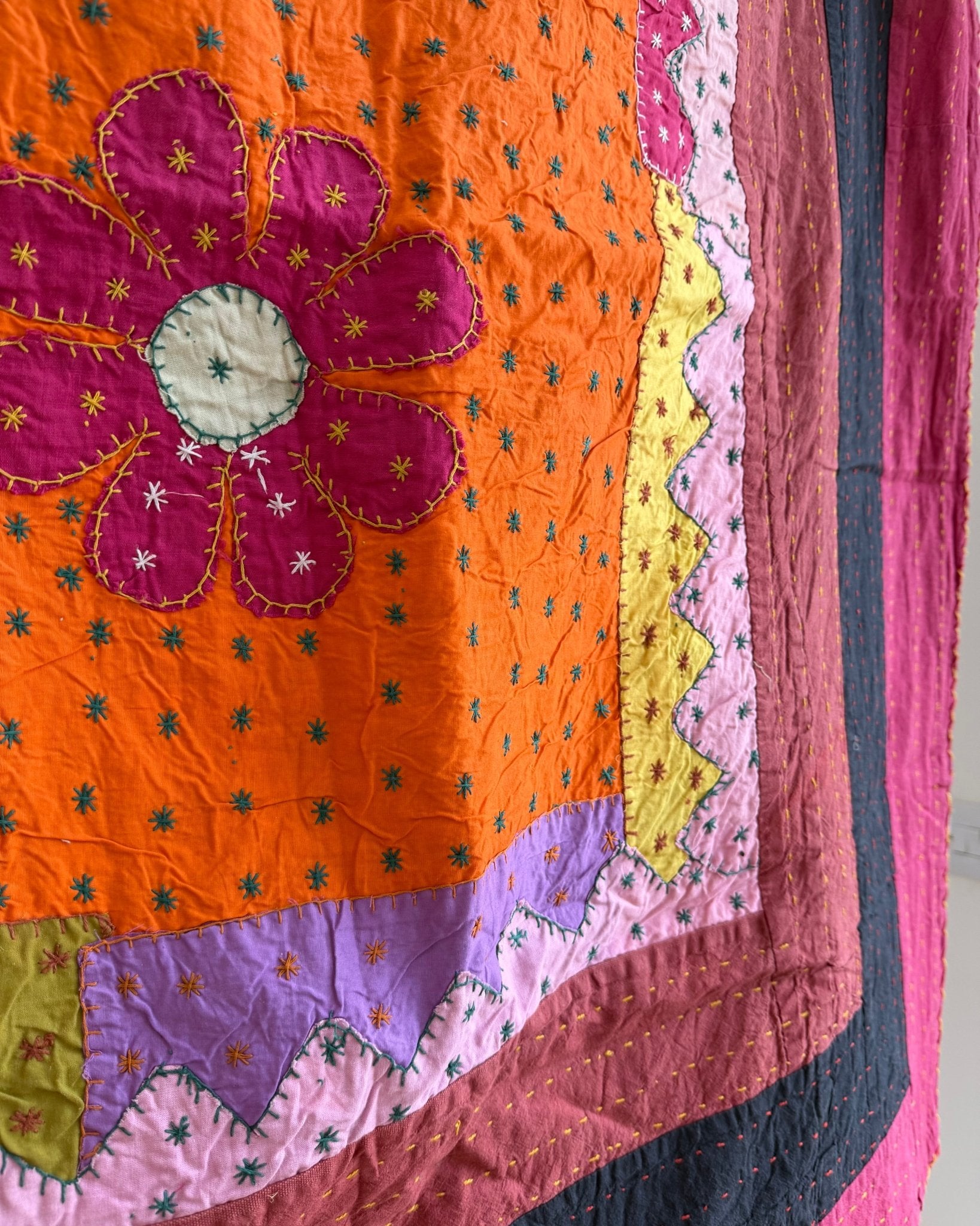 Patchwork Hand Stitched Jogi Bedspread 05 - Double/ King Size - Biggs & Hill