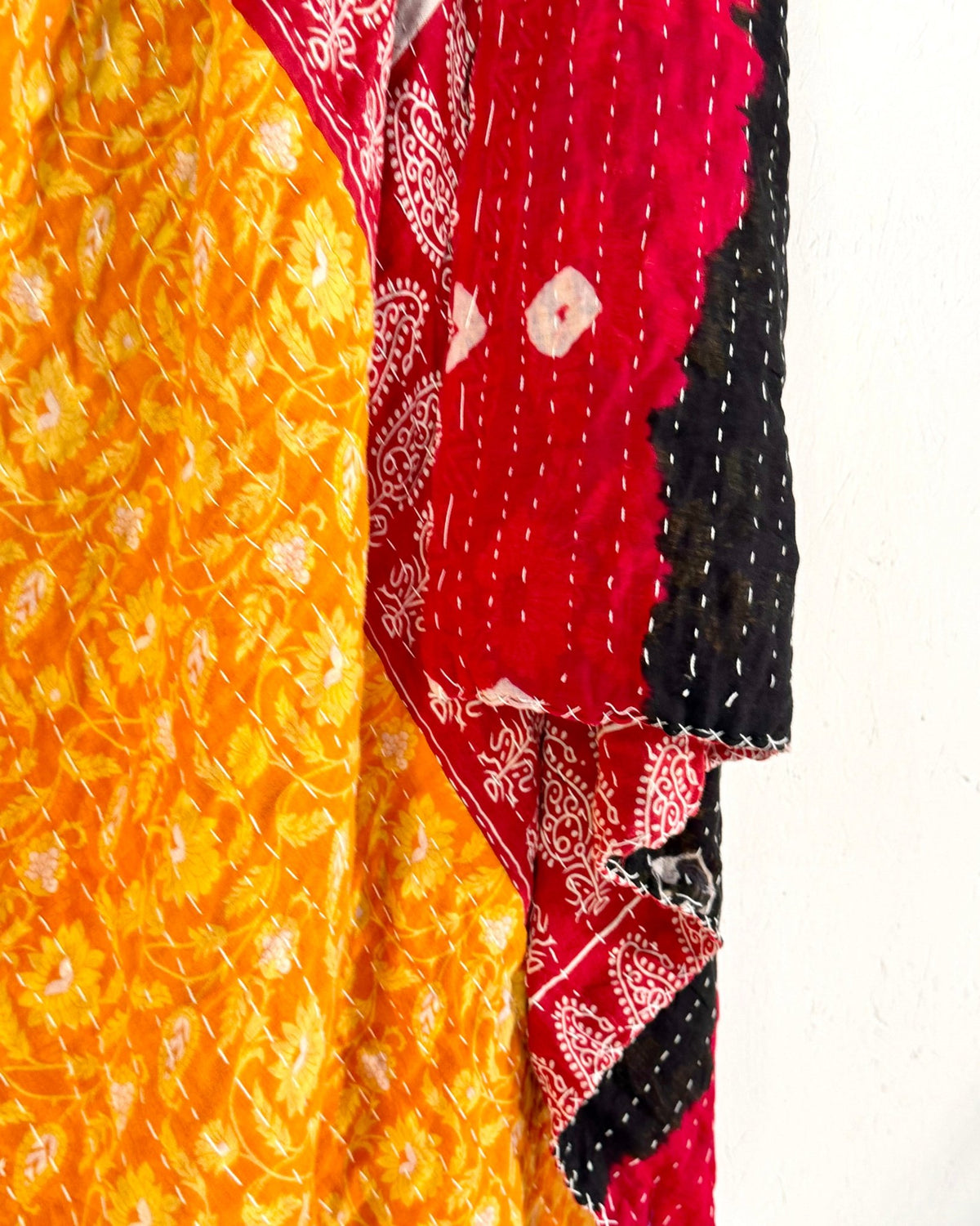 Vintage Cotton Kantha Quilt In Orange and Red 03 - Biggs & Hill