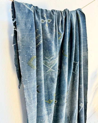 Enormous Hand Woven Moroccan Bedcover Made  Indigo “Sabra Silk”