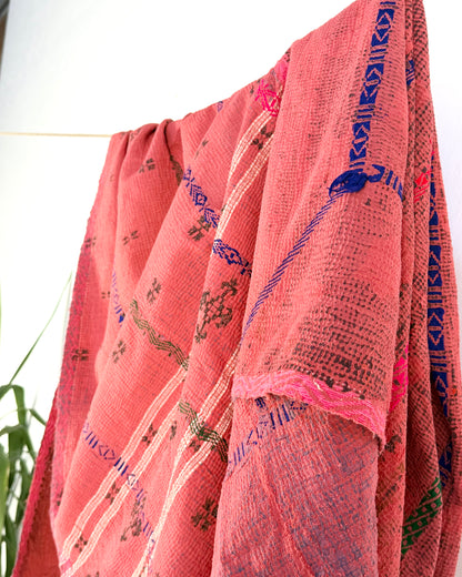 Extra Large Embroidered Vintage Kantha Quilt in Deep Red