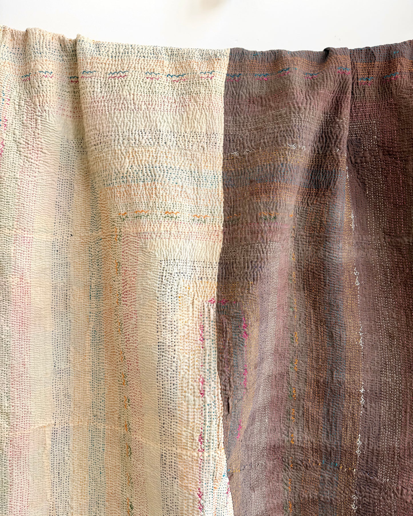 Vintage Embroidered Saami Ralli Quilt in Dark Blue, Green With Brown Colour Block Reverse