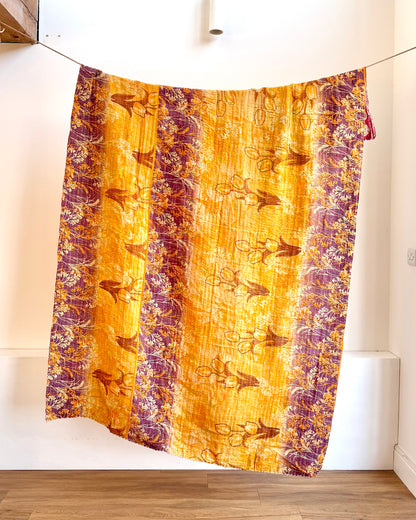 Vintage Cotton Kantha Quilt In Yellow And Lilac #35