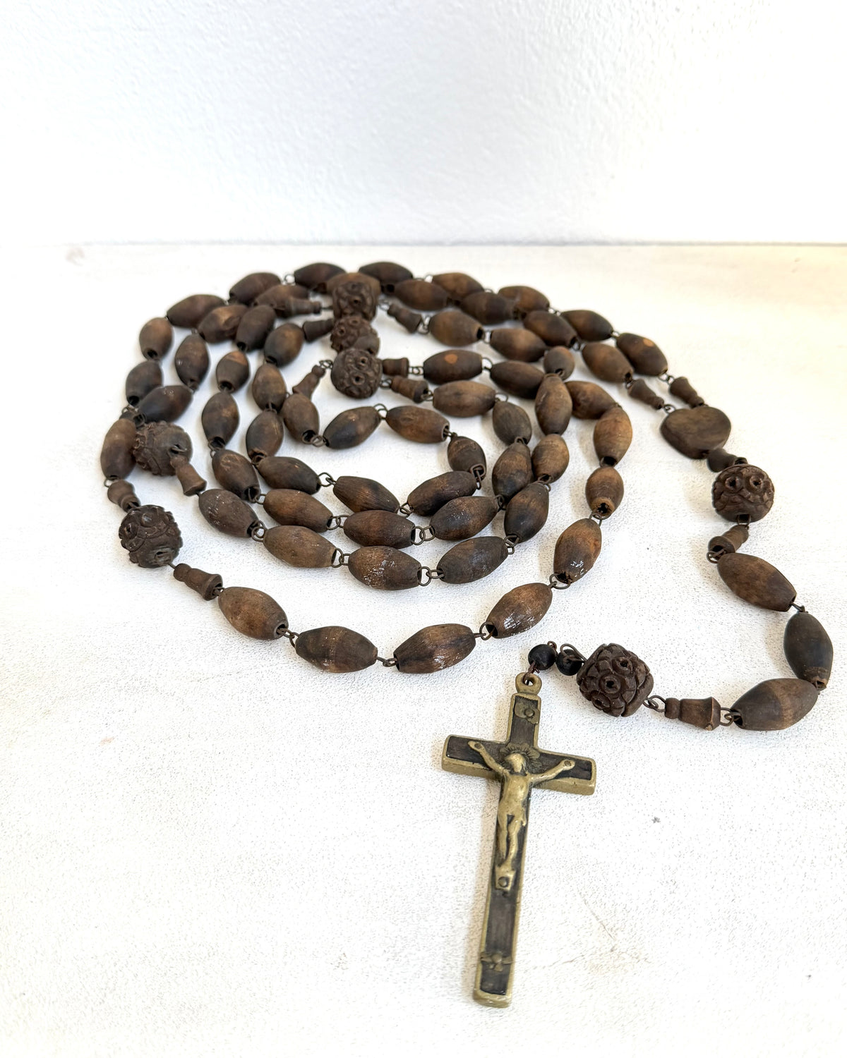 Vintage French Lourdes Rosary (Chapelet) – Wooden Pilgrimage Beads