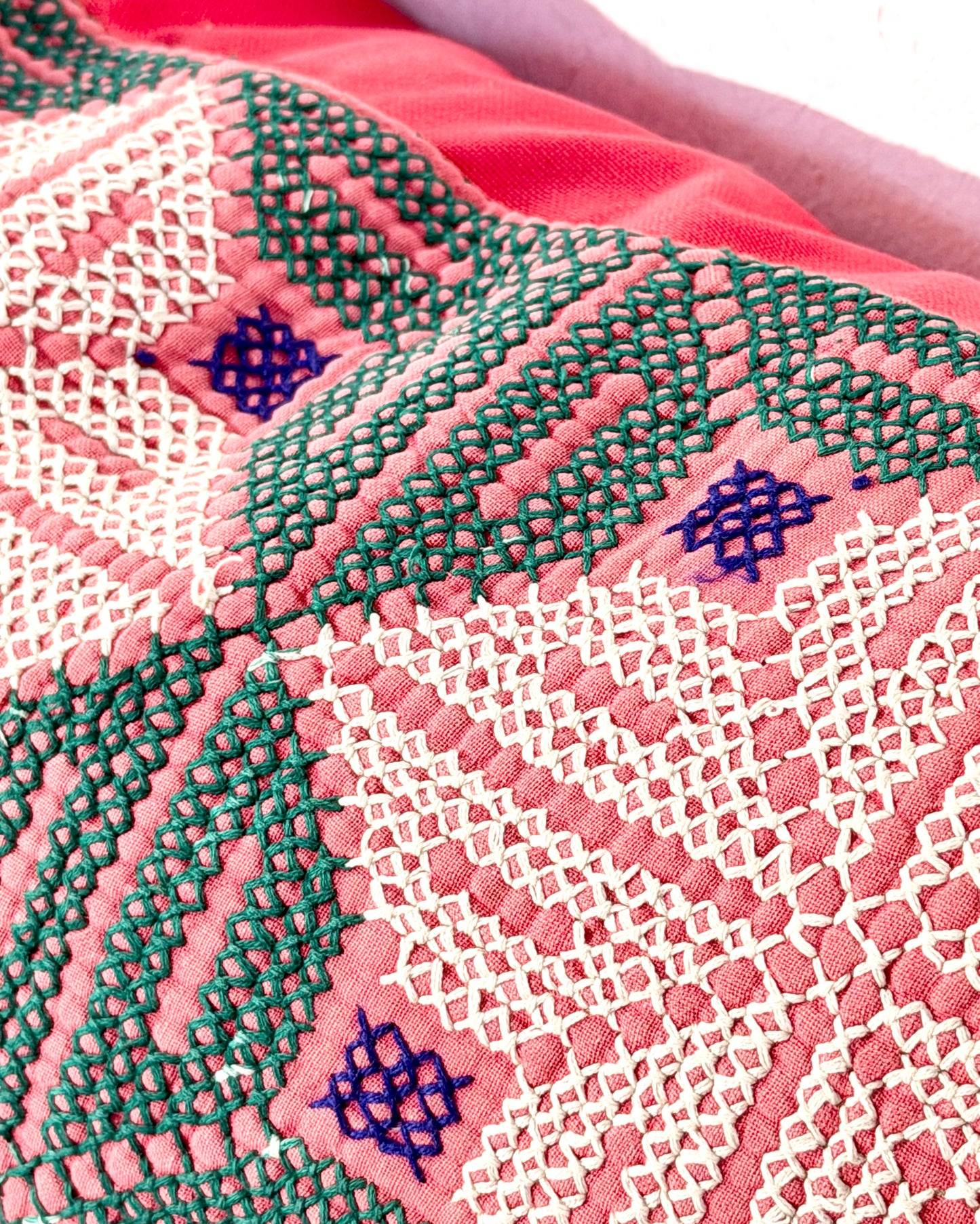 Vintage Galichi Kantha Cushion Cover In Pink - Small Rectangular