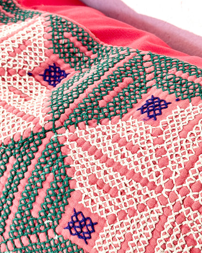 Vintage Galichi Kantha Cushion Cover In Pink - Small Rectangular