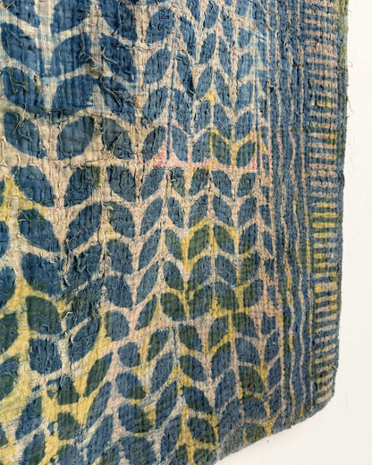 Large Heavy Indigo Print Kantha Quilt - Biggs & Hill