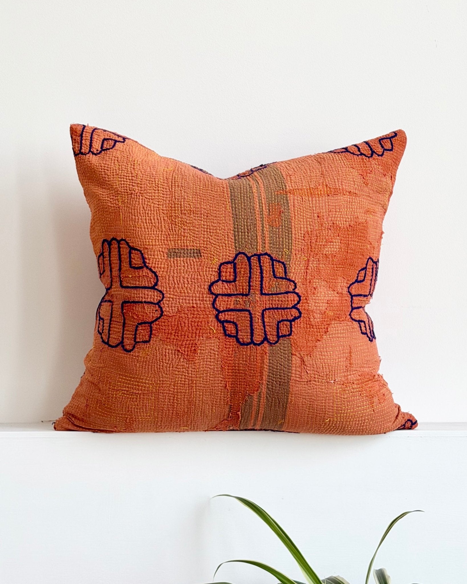 Vintage Kantha Cushion In Terracotta 05 - 50cm Square - Biggs & Hill