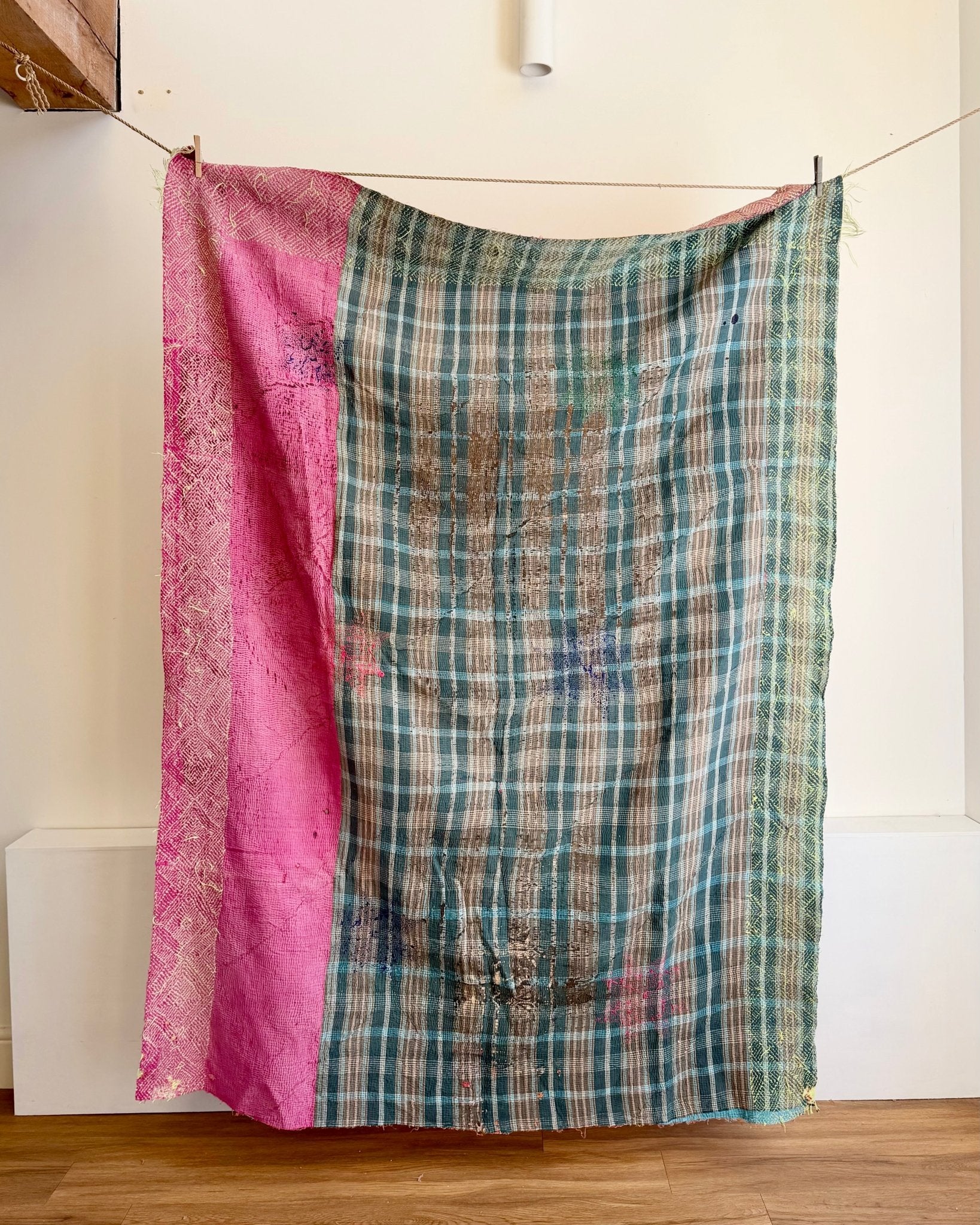 Project Kantha Quilt: Orange and Green With Cross Stitch Stars - Biggs & Hill