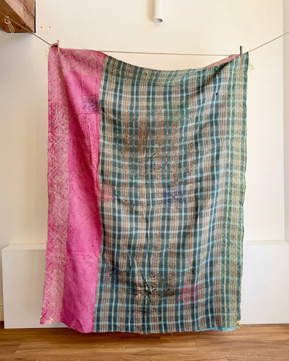 Project Kantha Quilt: Orange and Green With Cross Stitch Stars - Biggs & Hill
