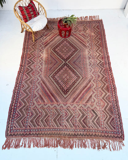 Vintage Afghan Handwoven Wool Tribal Soumac Area Rug - Biggs & Hill