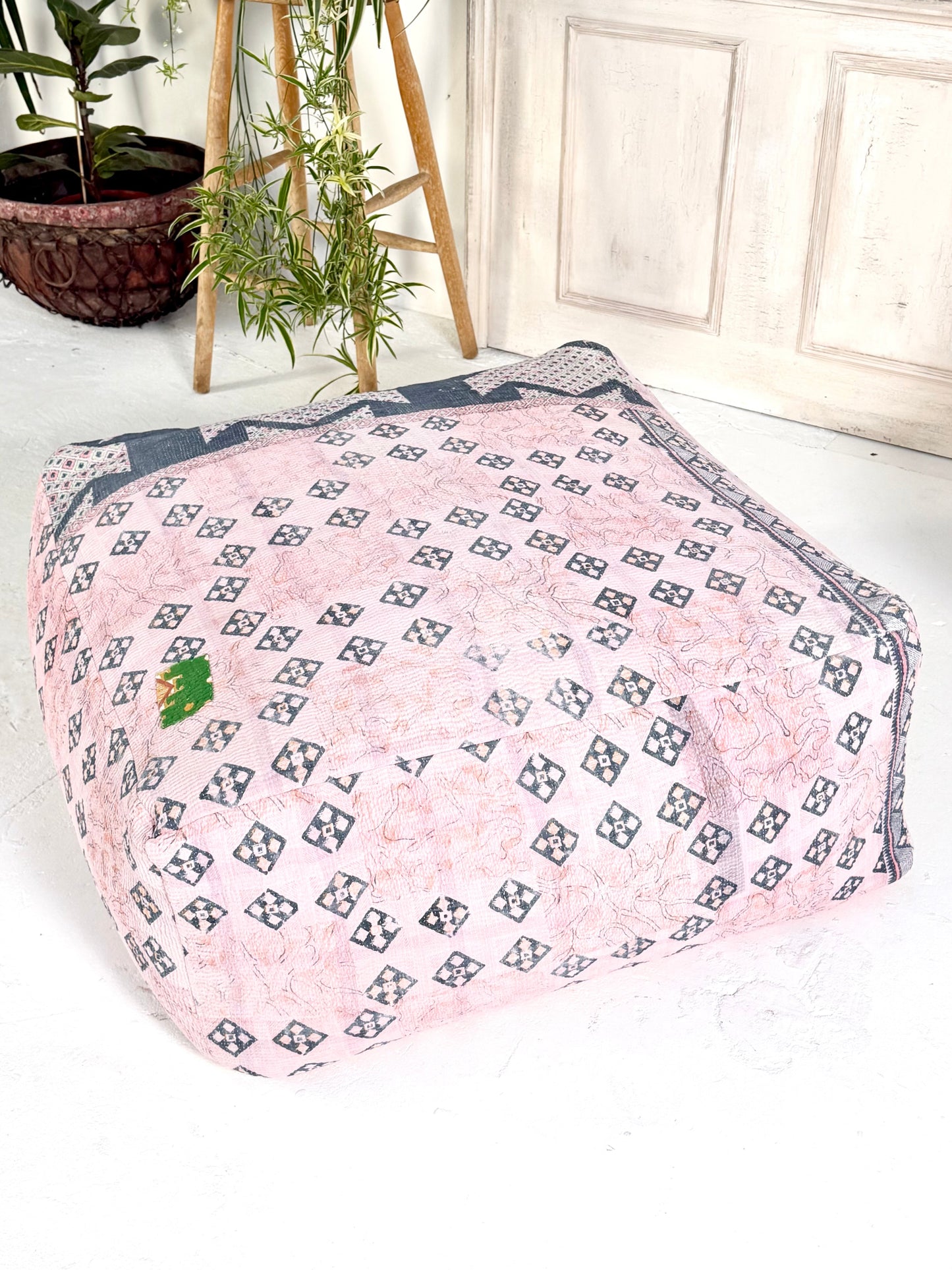 Extra Large Square Pouf Cushion Cover in Geometric Light Pink