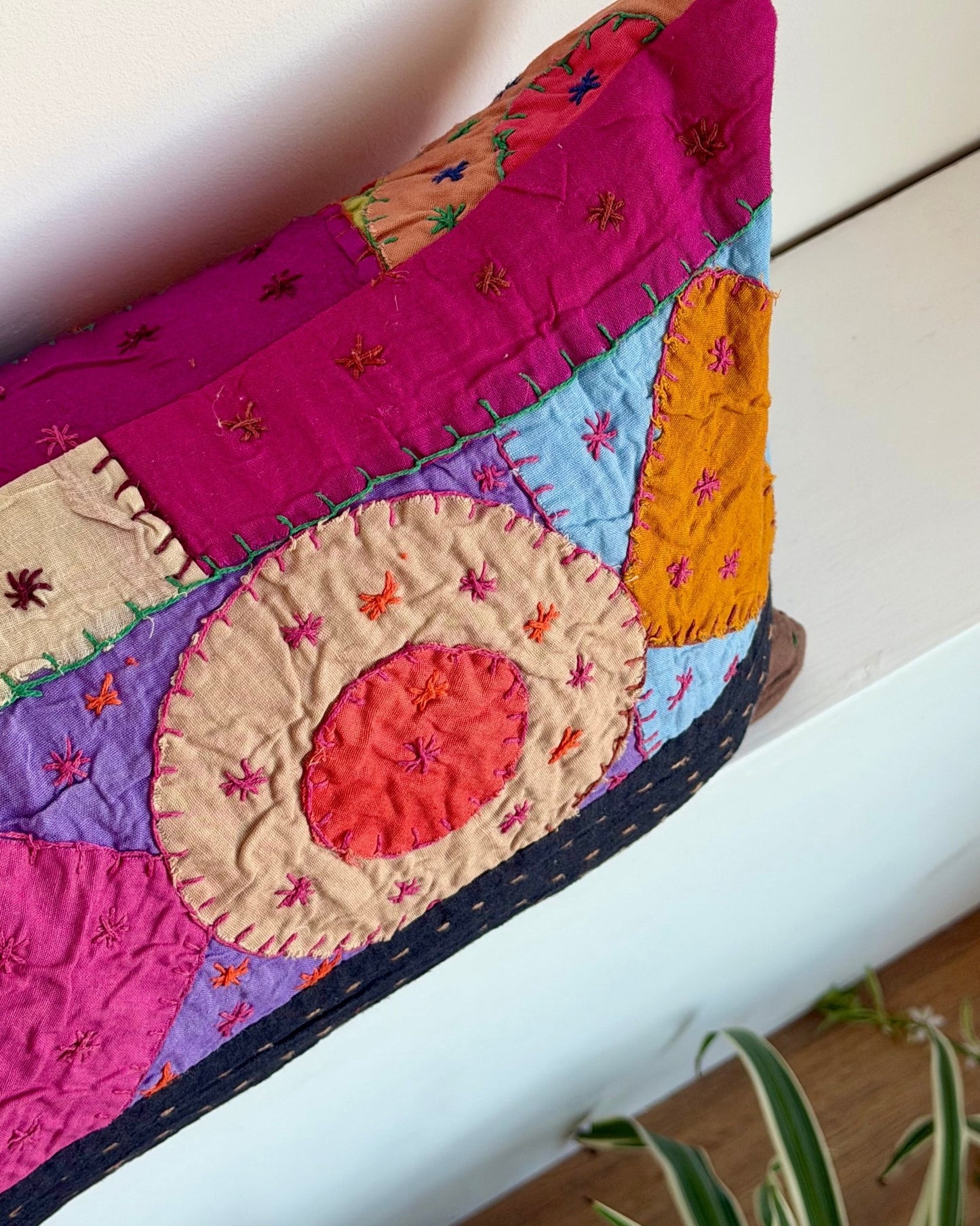 Patchwork Hand Stitched Reversible Bolster Cushion 04 - Large 100cm - Biggs & Hill