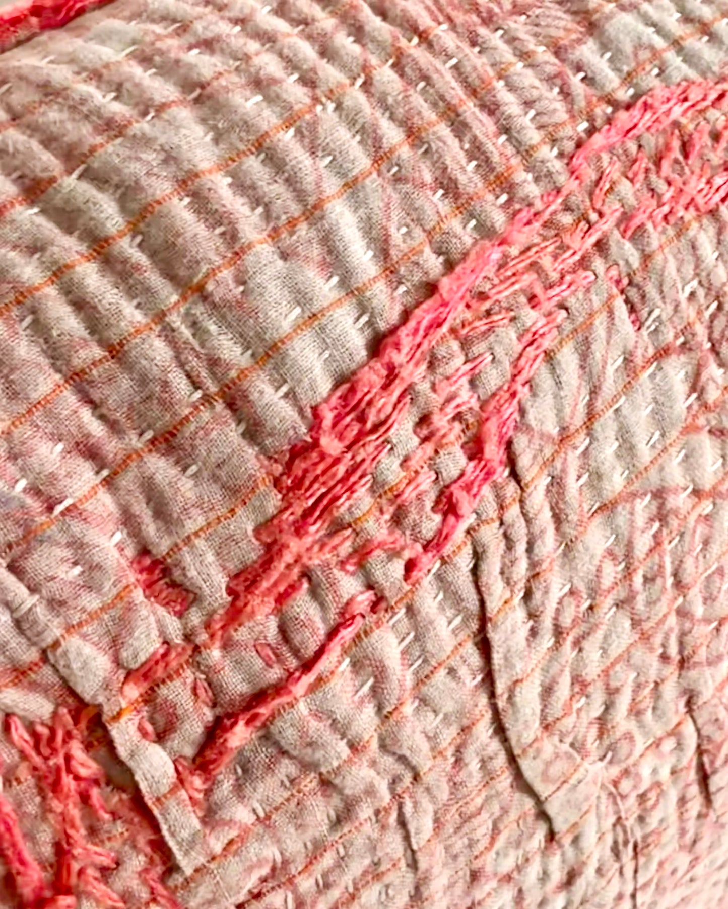 Vintage Kantha Bolster Cushion Cover In Green and Pink with Embroidery 30 x 80cm