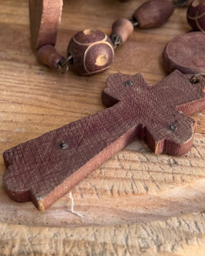 Vintage French Lourdes Rosary (Chapelet) – Wooden Pilgrimage Beads