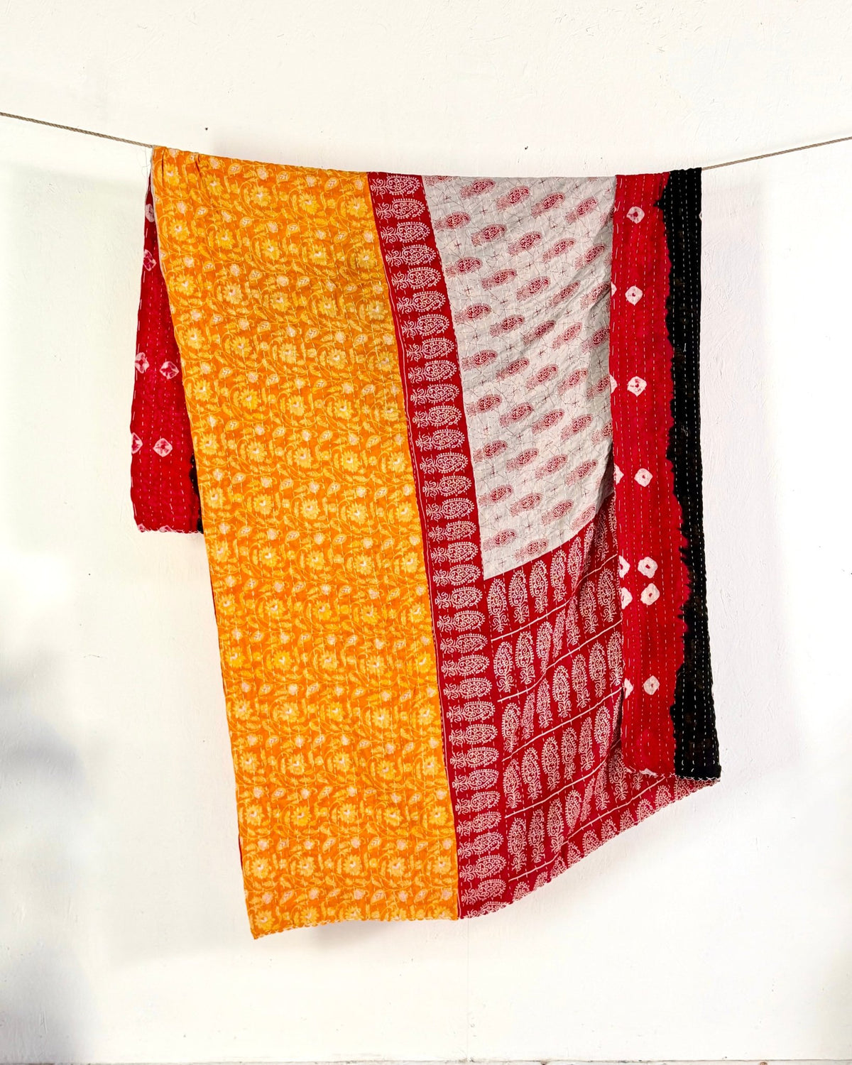 Vintage Cotton Kantha Quilt In Orange and Red 03 - Biggs & Hill