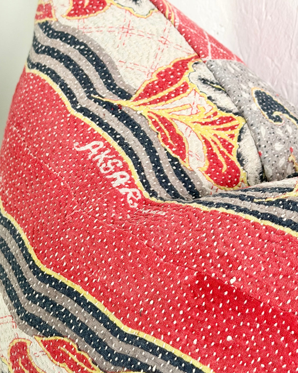 Handmade Vintage Kantha Cushion Cover In Red and Blue - 45cm (18") Square