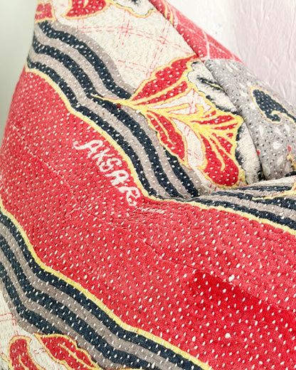 Handmade Vintage Kantha Cushion Cover In Red and Blue - 45cm (18") Square