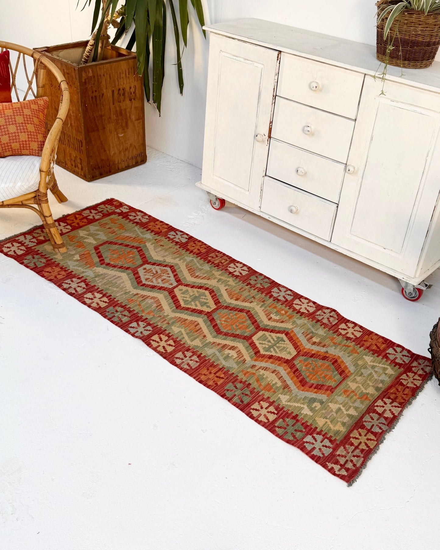 Terracotta and Green Afghan Chobi Kilim Rug - Biggs & Hill