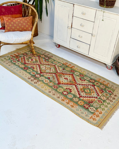 Green and Yellow Afghan Chobi Kilim Rug - Biggs & Hill