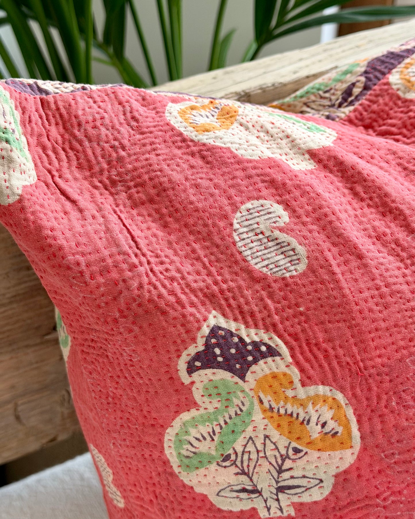 Vintage Kantha Cushion In Pink and Purple - 45cm Square