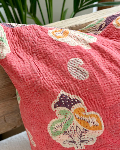 Vintage Kantha Cushion In Pink and Purple - 45cm Square