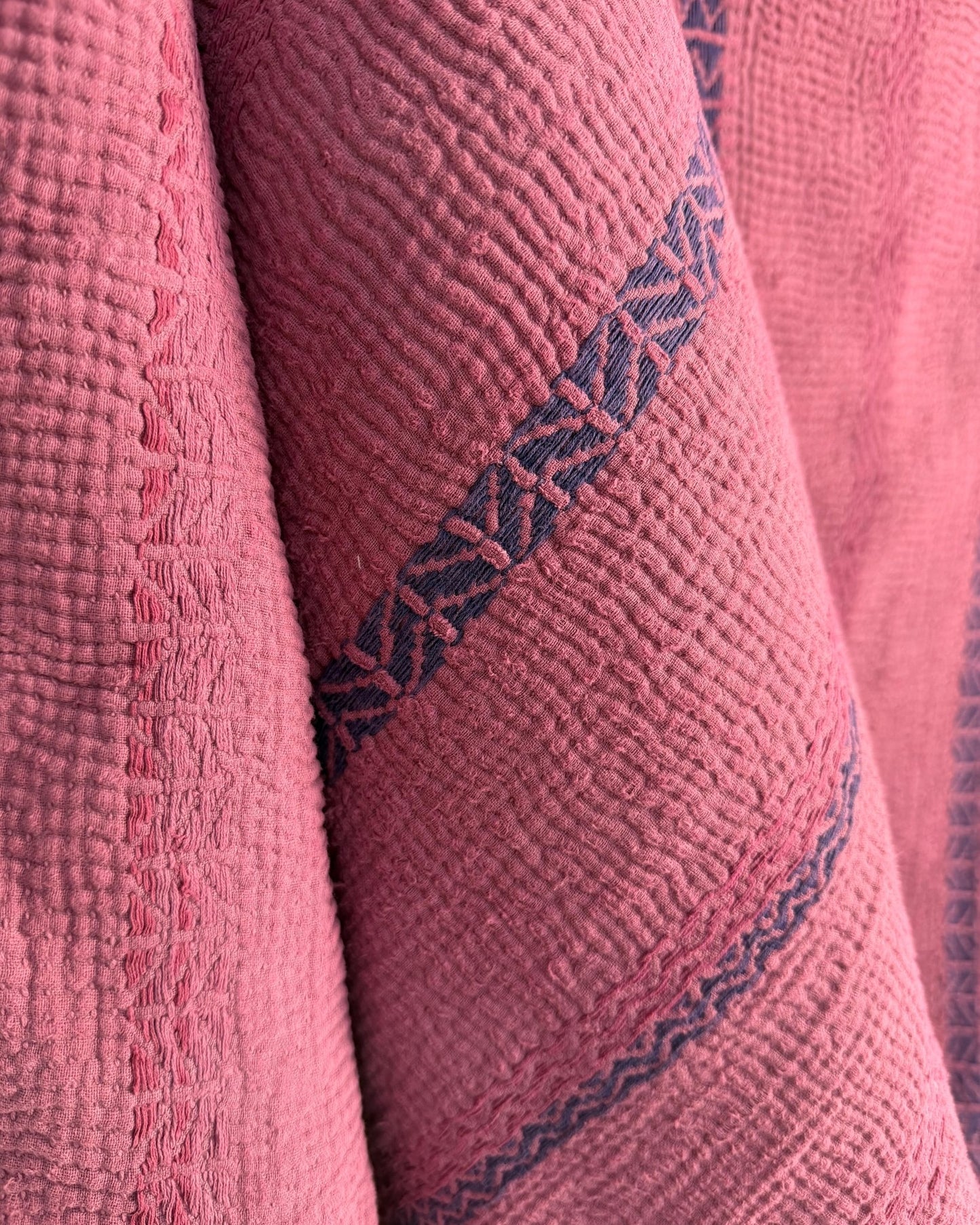Fine Stitched Embroidered Vintage Kantha Quilt in Deep Plum - Biggs & Hill