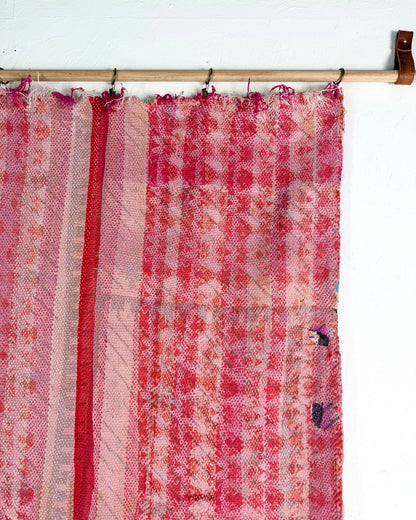 Heavy Kantha Blanket Quilt With Pink Stripes - Biggs & Hill