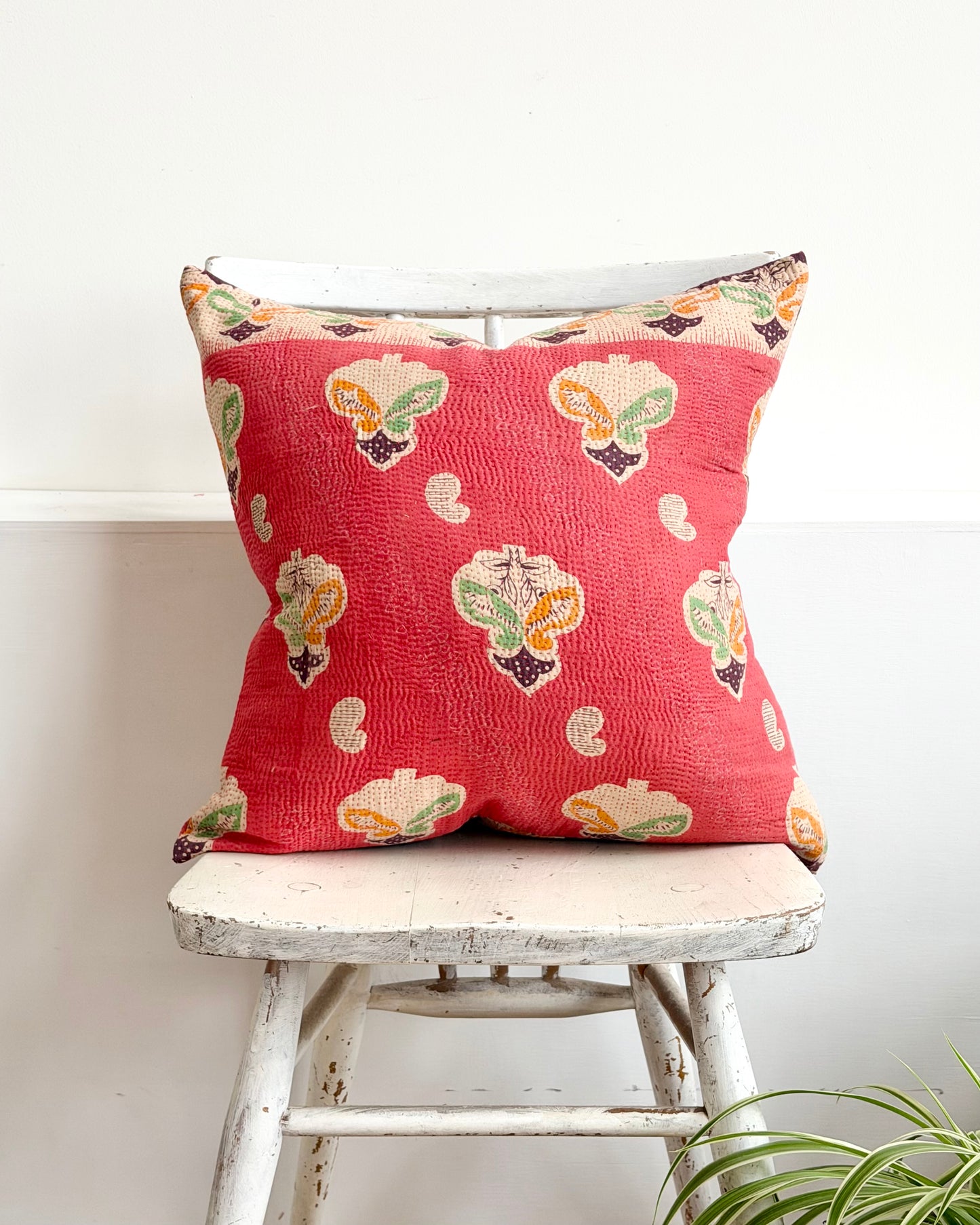 Vintage Kantha Cushion In Pink and Purple - 45cm Square